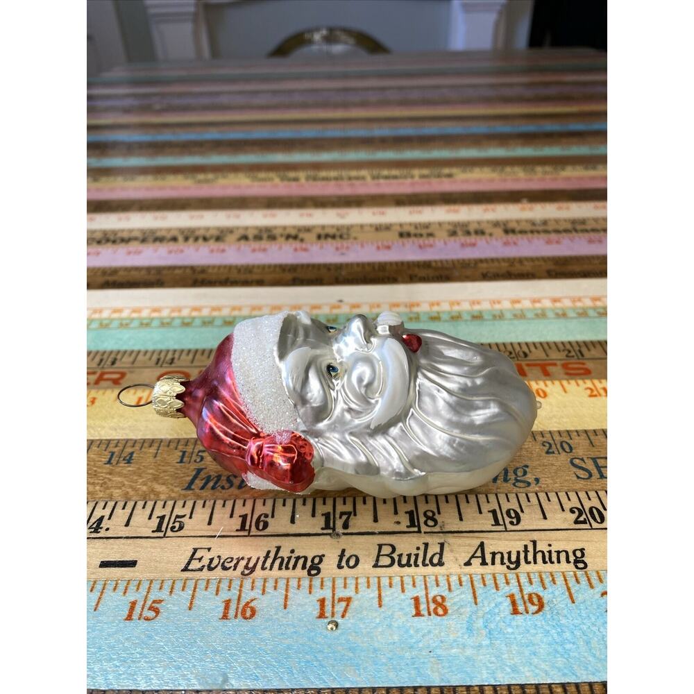 Vintage Blown‎ Glass ST NICK SANTA HEAD Jumbo Christmas Ornament West Germany - Picture 5 of 15
